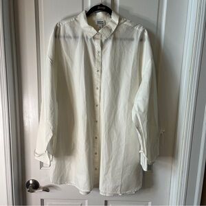 The Drop Women's Cream Long Button Down Shirt with tied sleeves size XL